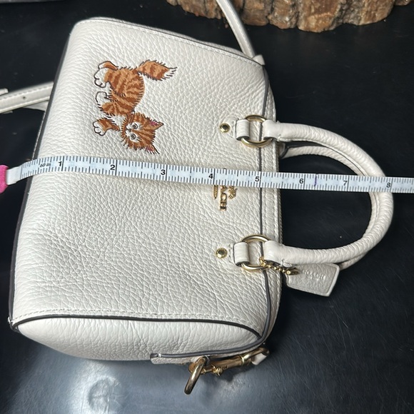 Coach Mini Rowan Dancing Kitten Orange Cat & Cream Leather Handbag Crossbody - Picture 10 of 11